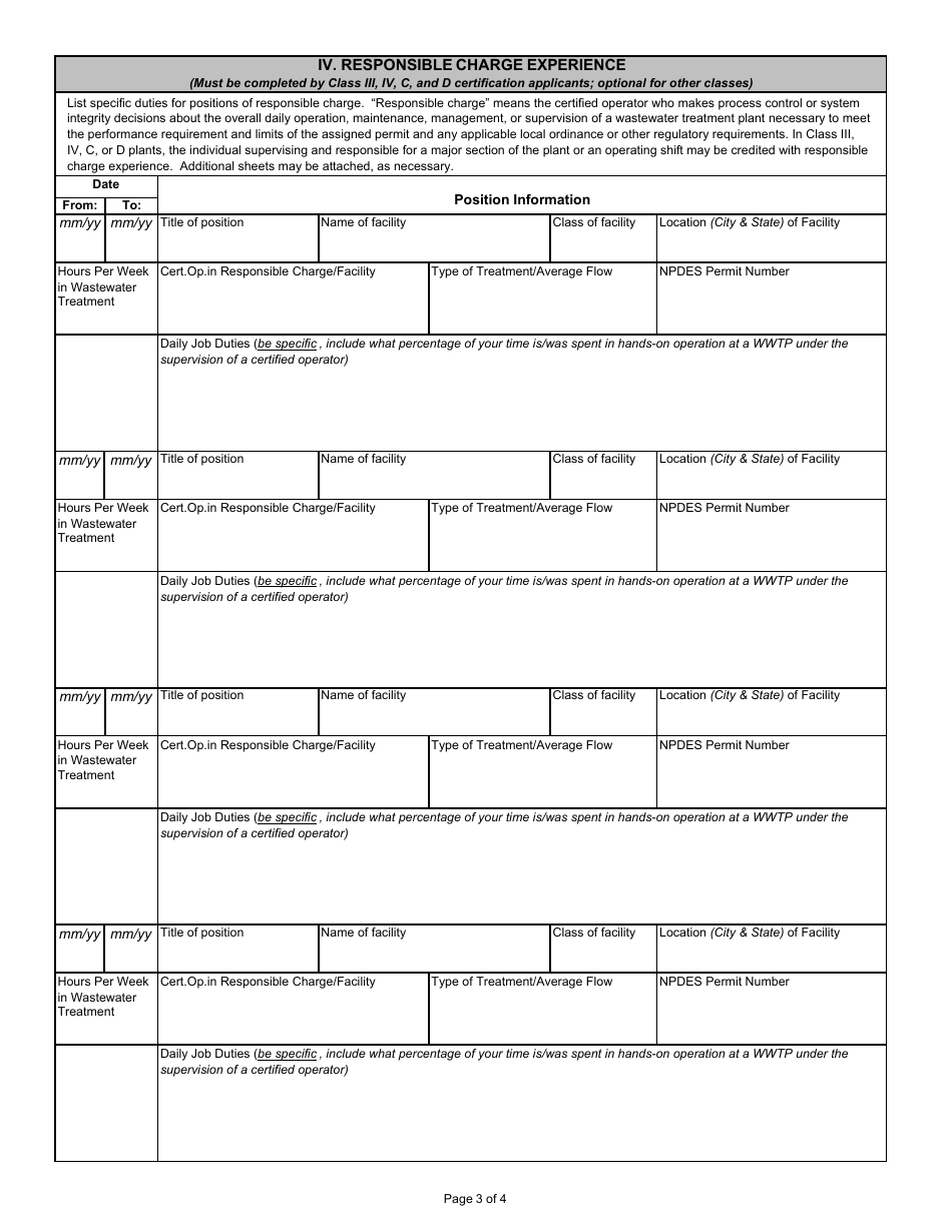 State Form 47289 Application for Wastewater Treatment Plant Operator Certification Examination - Indiana, Page 3