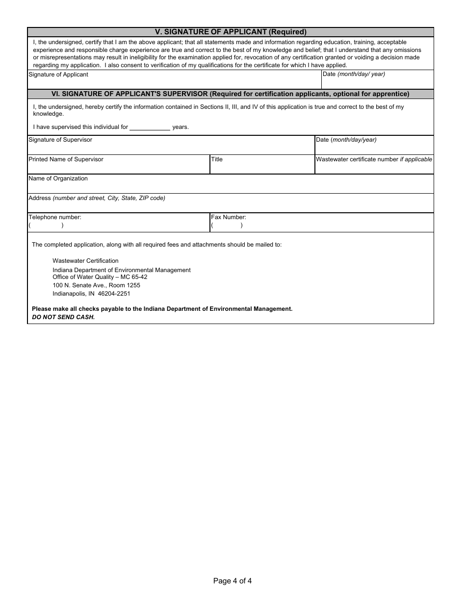 State Form 47289 Application for Wastewater Treatment Plant Operator Certification Examination - Indiana, Page 4