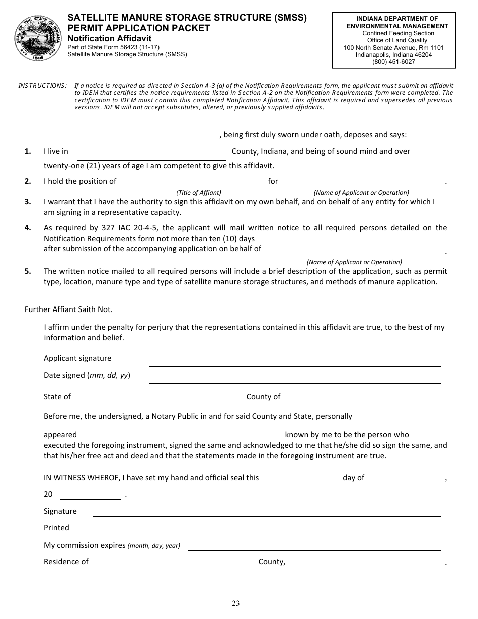 State Form 56423 Satellite Manure Storage Structure (Smss) Permit Application Packet - Indiana, Page 25