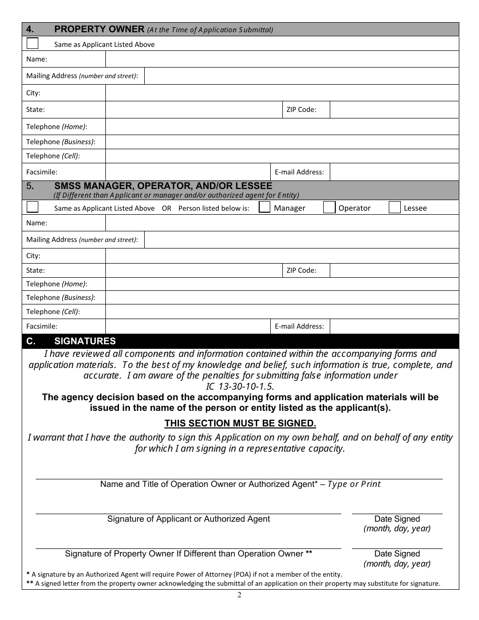State Form 56423 Satellite Manure Storage Structure (Smss) Permit Application Packet - Indiana, Page 4