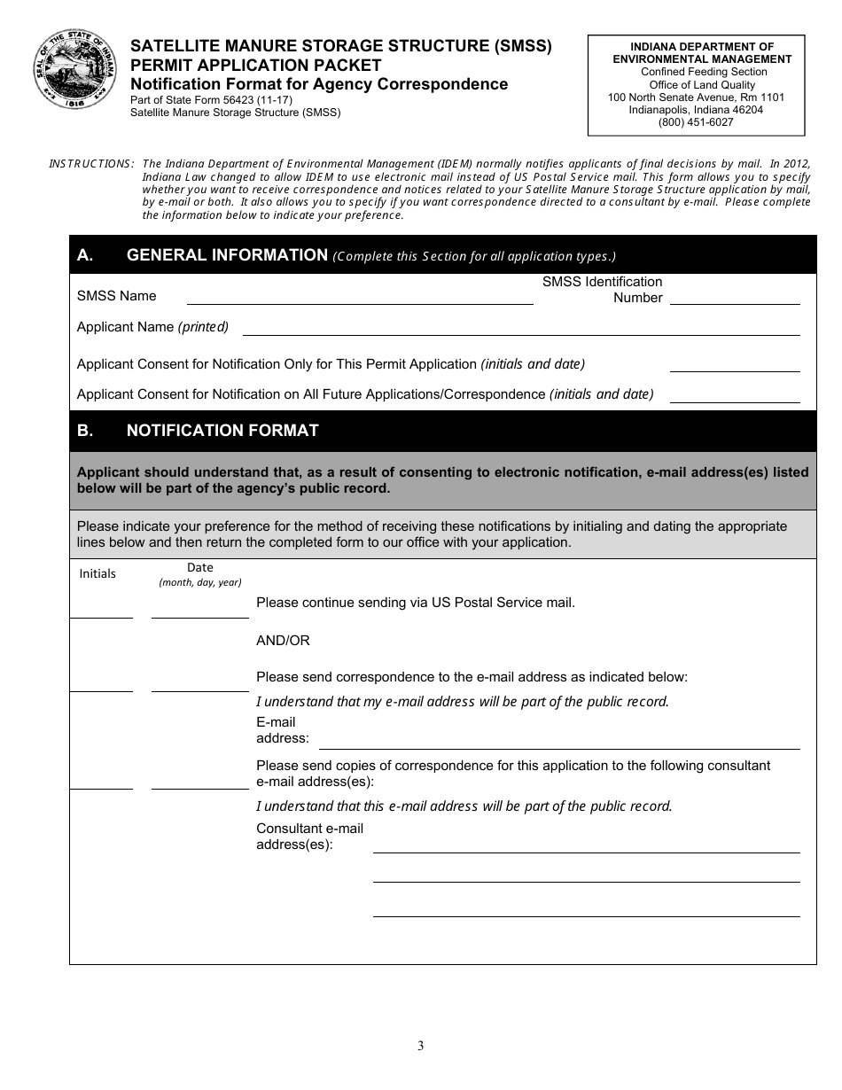 State Form 56423 Satellite Manure Storage Structure (Smss) Permit Application Packet - Indiana, Page 5