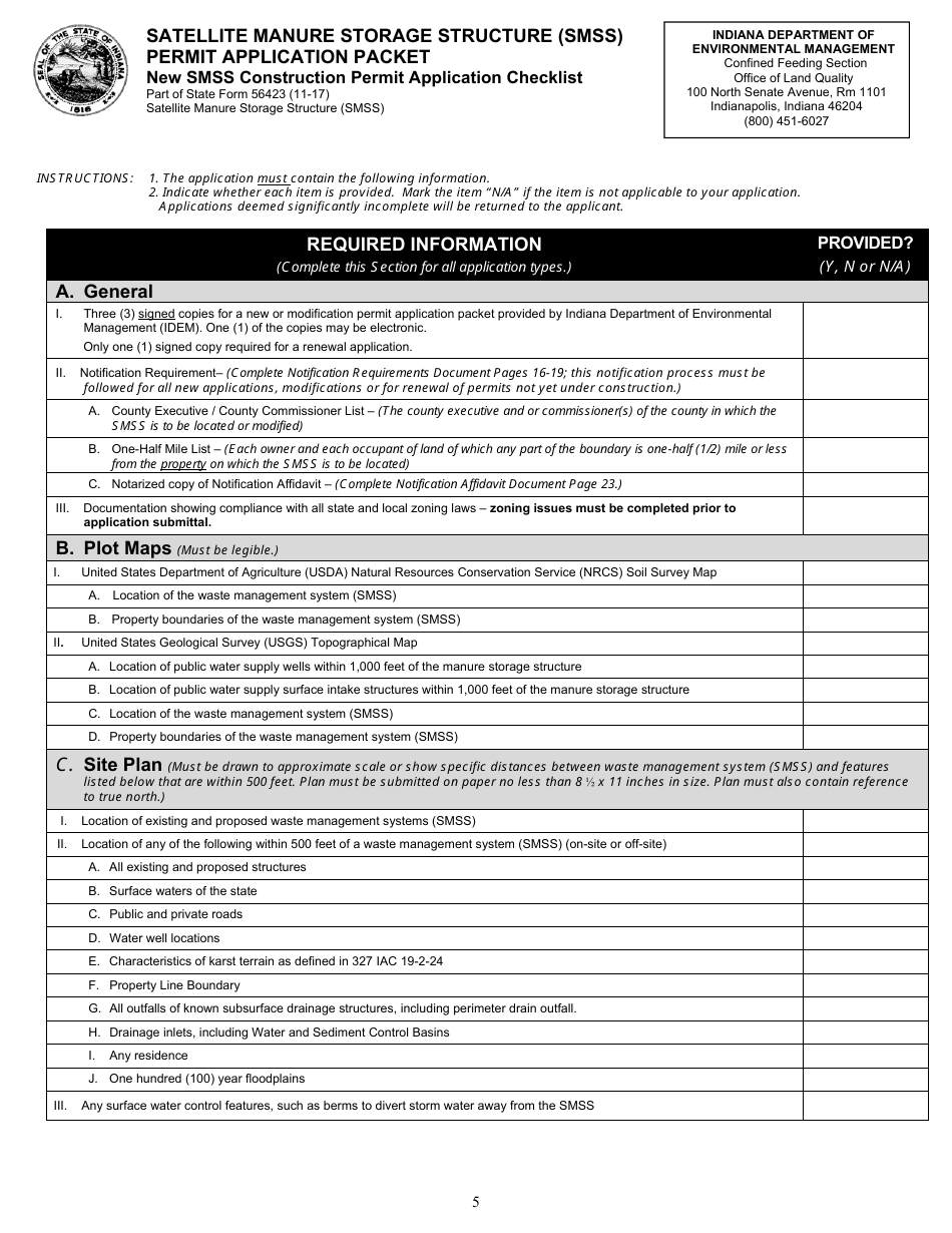 State Form 56423 Satellite Manure Storage Structure (Smss) Permit Application Packet - Indiana, Page 7