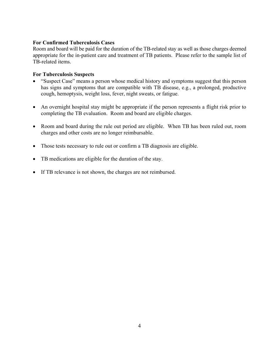 State Form 46596 Tb Hospital Reimbursement Claim - Indiana, Page 4