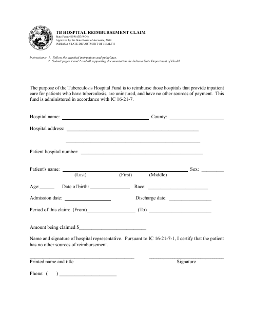 State Form 46596  Printable Pdf