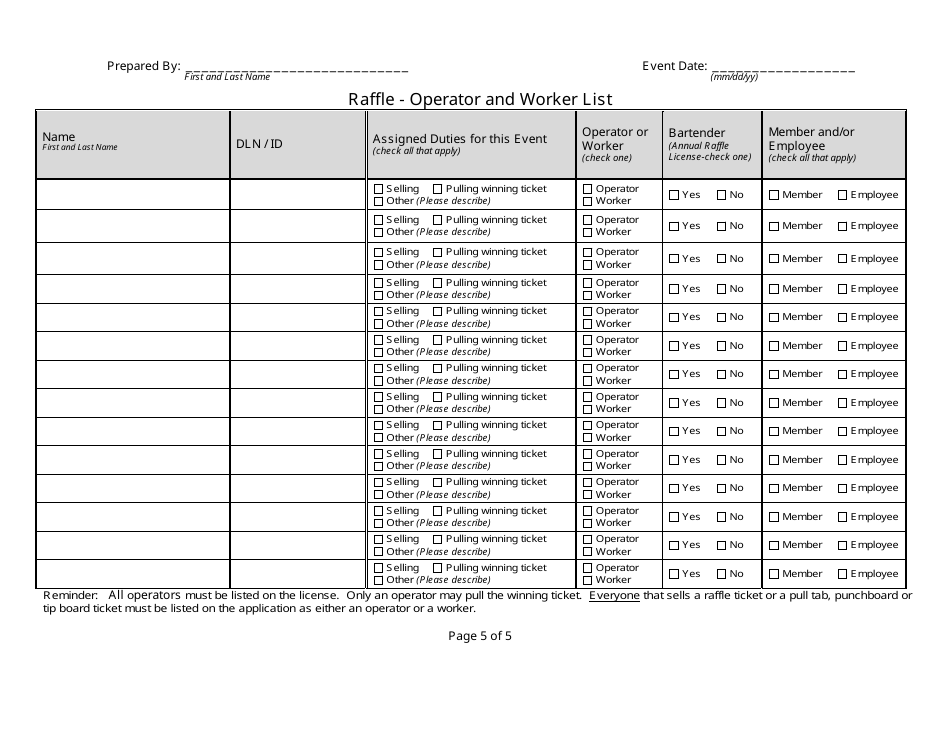 State Form 54734 Raffle - Event Summary Report - Indiana, Page 5