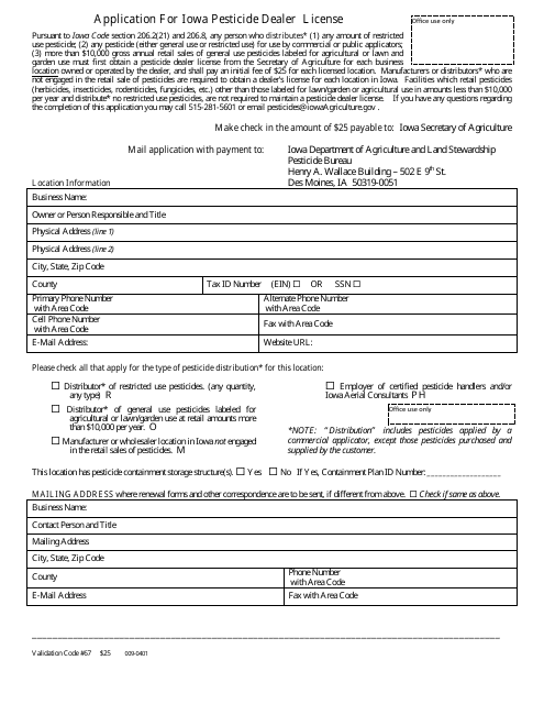 Application for Iowa Pesticide Dealer License - Iowa Download Pdf