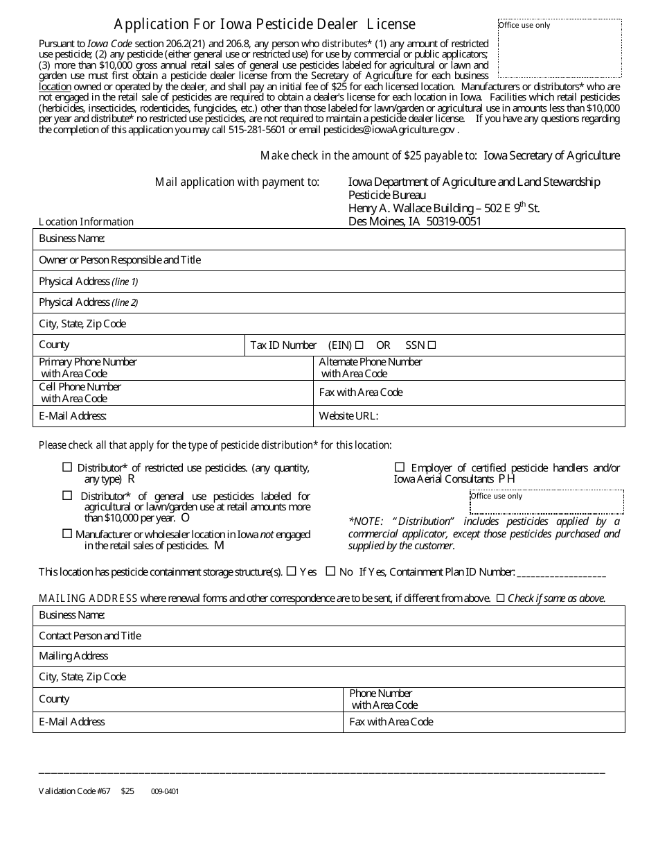 Iowa Application for Iowa Pesticide Dealer License Fill Out, Sign