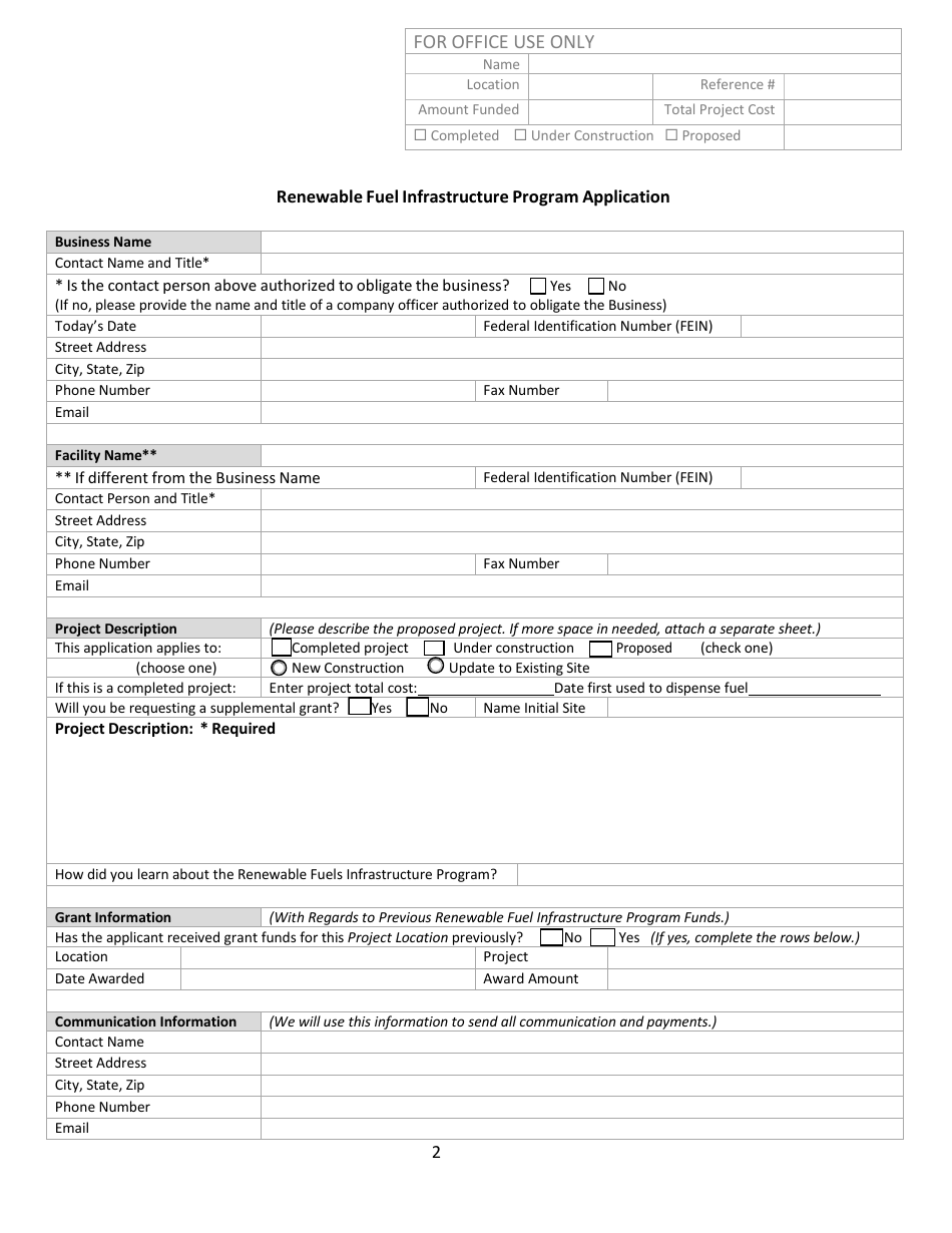 Renewable Fuel Infrastructure Program Application Form - Iowa, Page 2