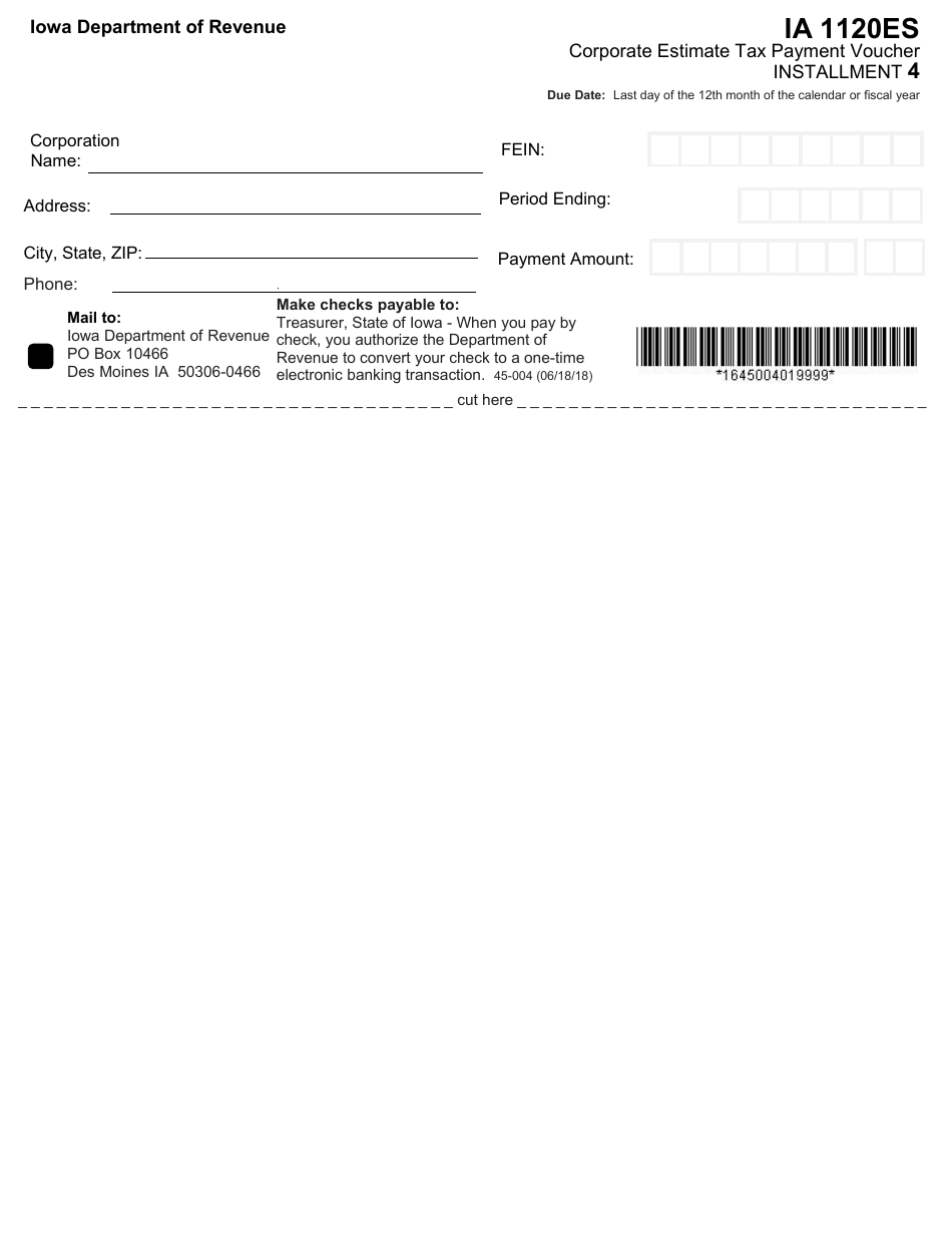 Form 45-004 (IA1120ES) Corporate Estimate Tax Payment Voucher - Iowa, Page 2