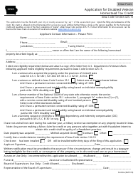 Document preview: Form 54-049A Application for Disabled Veteran Homestead Tax Credit - Iowa