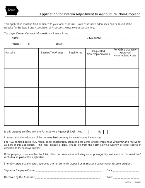 Form 54-025A  Printable Pdf