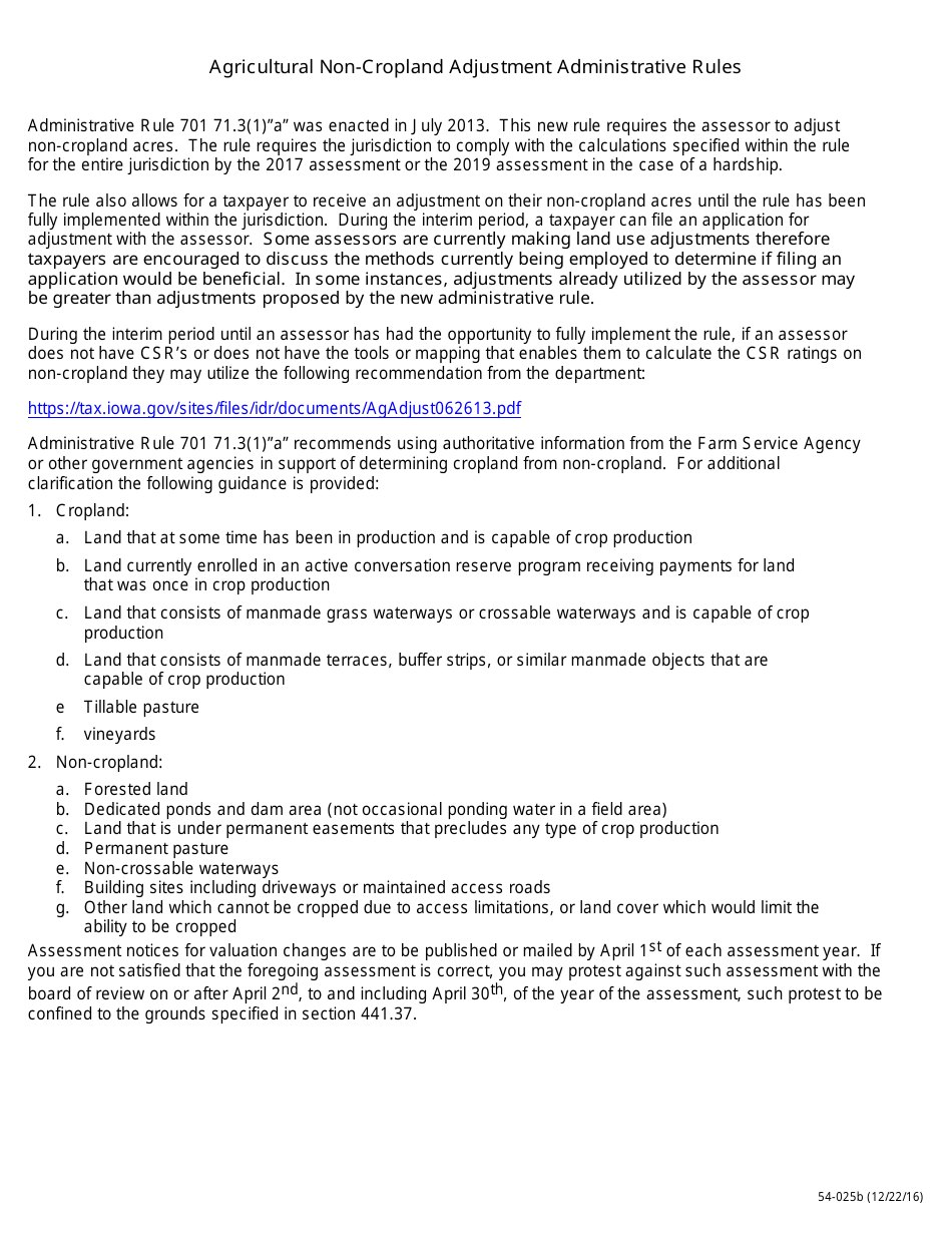 Form 54-025A Application for Interim Adjustment to Agricultural Non-cropland - Iowa, Page 2