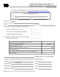 &quot;Credit Union Moneys and Credits Tax Statement to Assessor / Confidential Report Form&quot; - Iowa