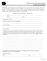 Document preview: Form 54-009 Application for Data Center Business Property Tax Exemption - Iowa