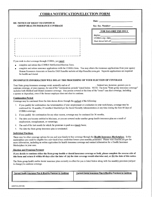 Form A0254A Cobra Notification/Election Form - Iowa
