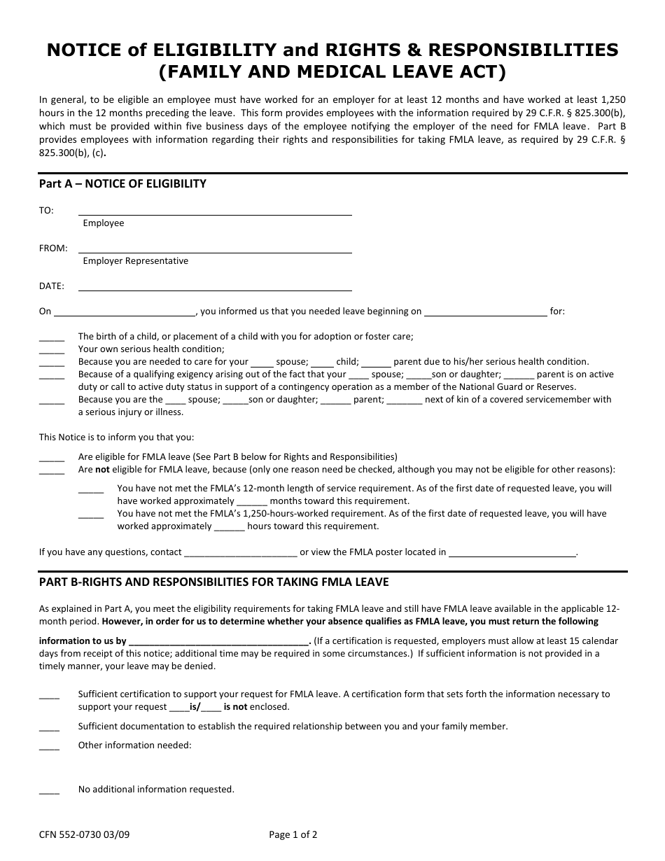 Form CFN552-0730 Notice of Eligibility and Rights  Responsibilities - Iowa, Page 1