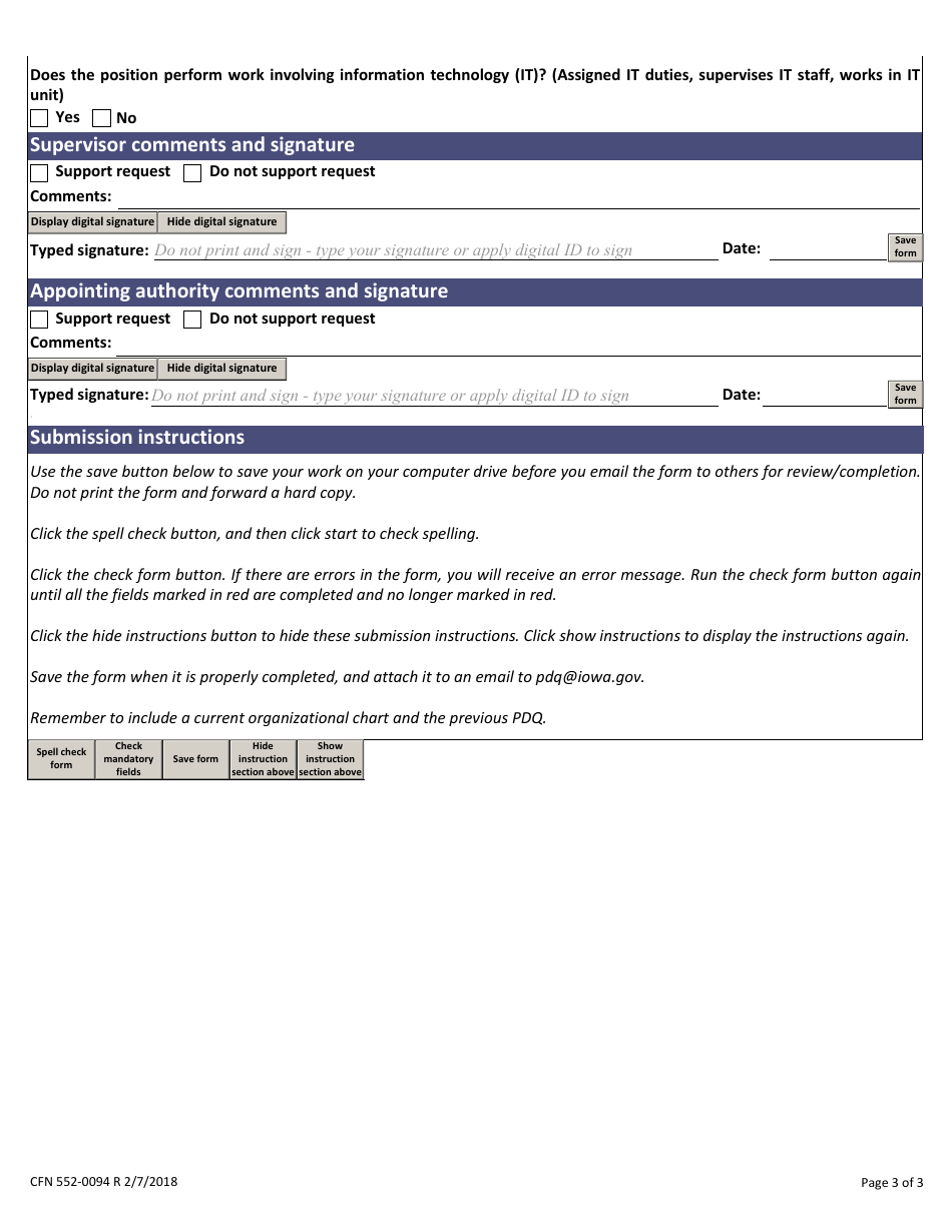 Form CFN552-0094 Position Description Questionnaire - Iowa, Page 3