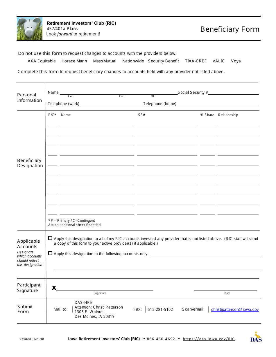 Iowa Beneficiary Form - Retirement Investors' Club (Ric) Download ...