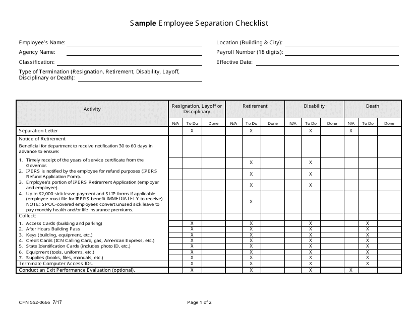 Form CFN552-0666 Sample Employee Separation Checklist - Iowa
