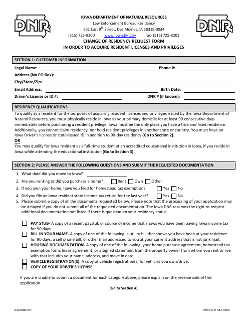 DNR Form 542-0160  Printable Pdf