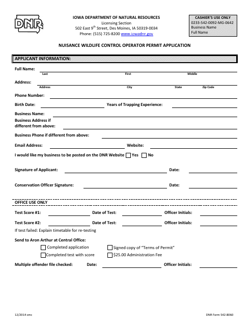 DNR Form 542-8060  Printable Pdf