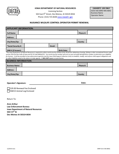 DNR Form 542-8061  Printable Pdf