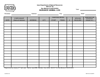 Document preview: DNR Form 542-8075 Nuisance Animal Log - Iowa