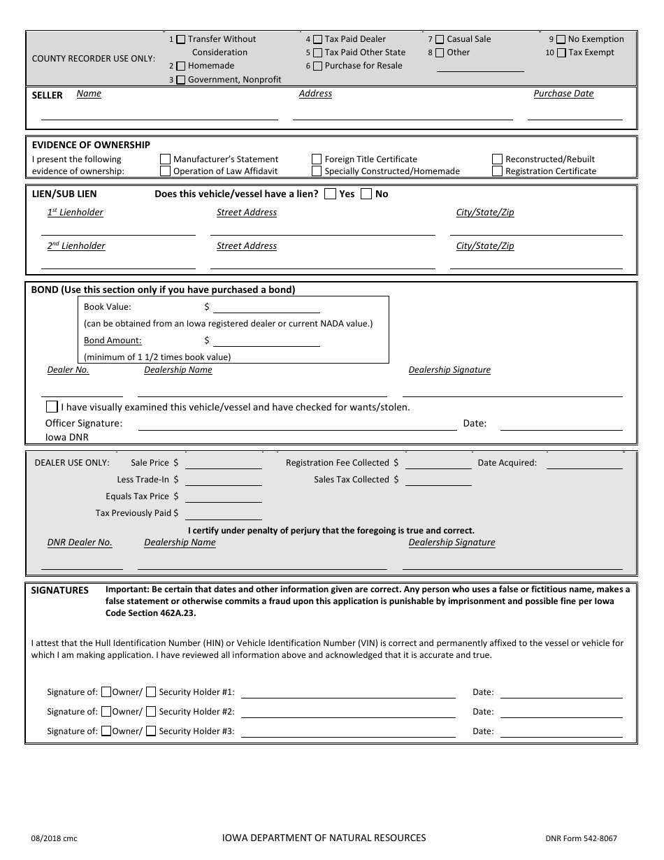DNR Form 542-8067 Iowa Application for Boat-Snow-Atv Registration - Iowa, Page 2