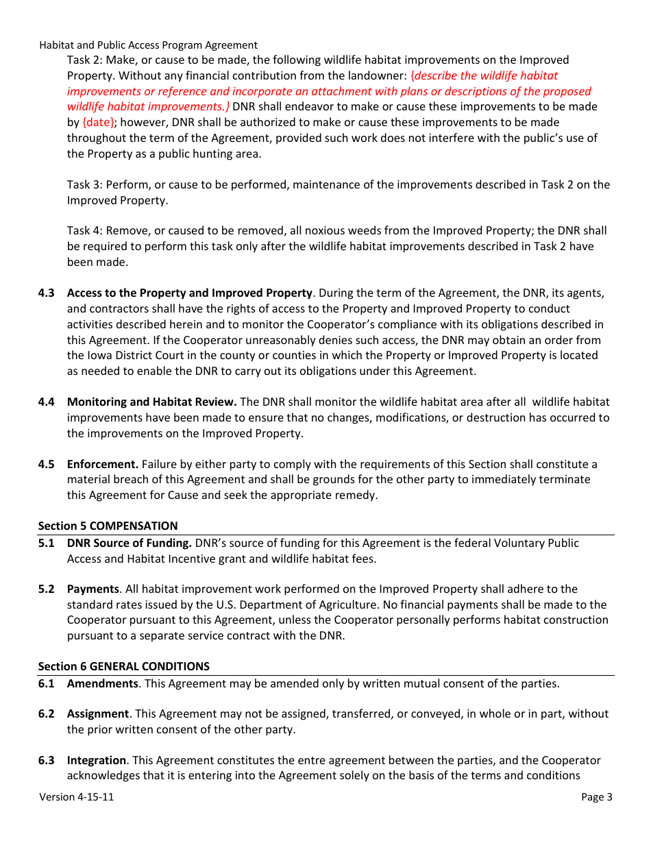 Habitat and Public Access Program Agreement - Iowa, Page 3