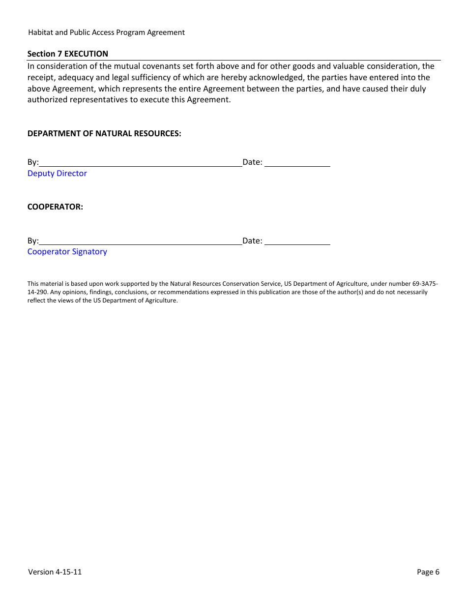 Habitat and Public Access Program Agreement - Iowa, Page 6