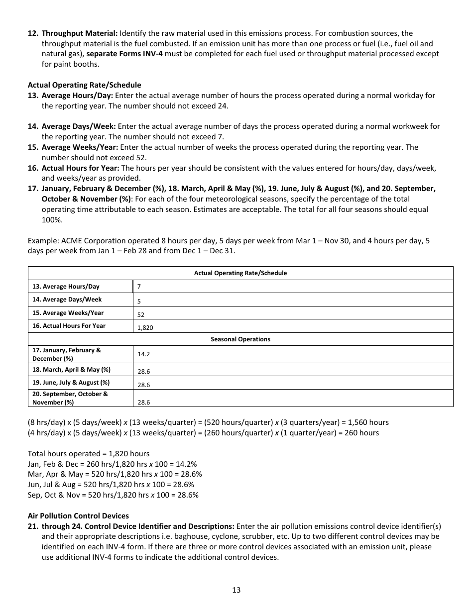 Instructions for Form INV-4, DNR Form 542-4002 Process Description - Actual Emissions - Iowa, Page 2