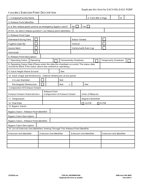 Form INV-2 (DNR Form 542-4004)  Printable Pdf