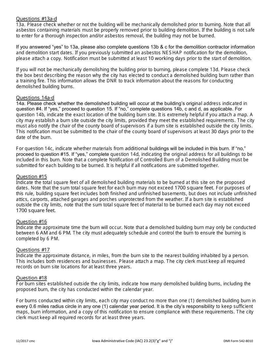 DNR Form 542-8010 Notification of an Iowa Training Fire-Demolition or a Controlled Burn of a Demolished Building - Iowa, Page 6