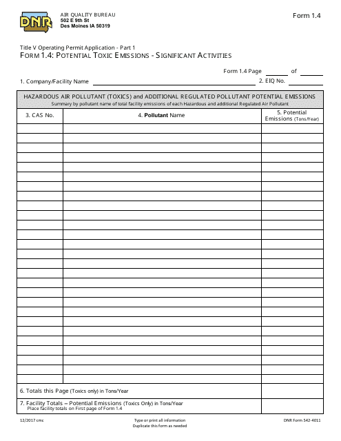 DNR Form 542-4011 (1.4) Part 1  Printable Pdf