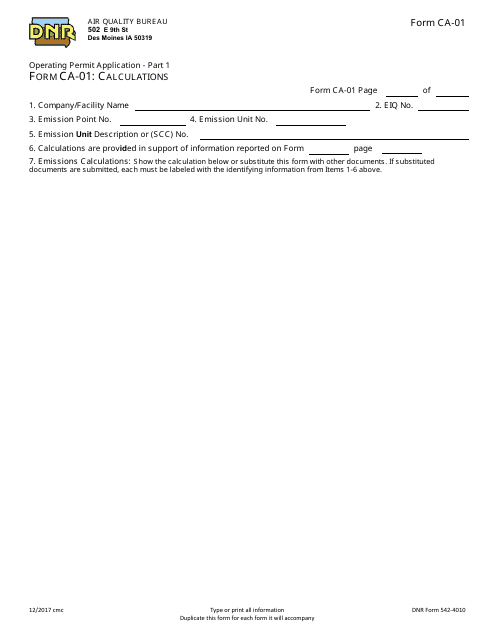 DNR Form 542-4010 (CA-01) Part 1  Printable Pdf