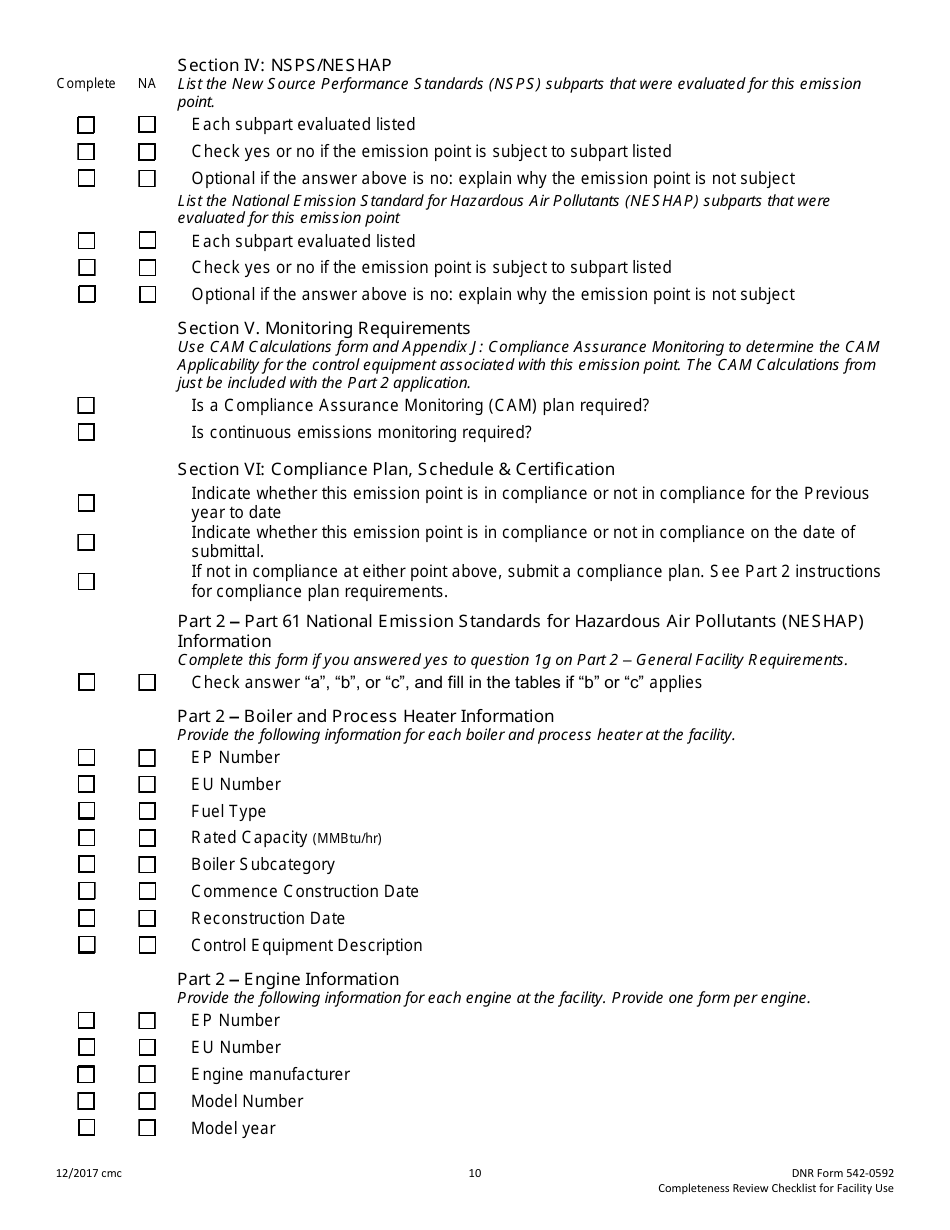 DNR Form 542-0592 Title V Permit Application Completeness Review Checklist - Iowa, Page 10