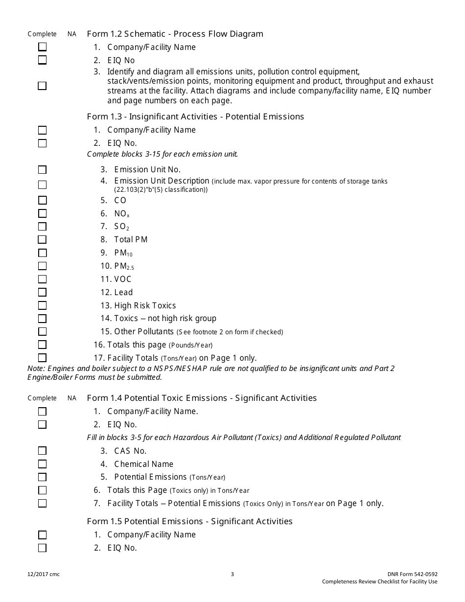 DNR Form 542-0592 Title V Permit Application Completeness Review Checklist - Iowa, Page 3