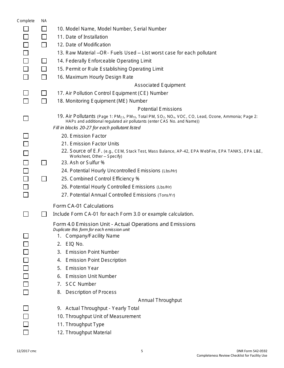 DNR Form 542-0592 Title V Permit Application Completeness Review Checklist - Iowa, Page 5
