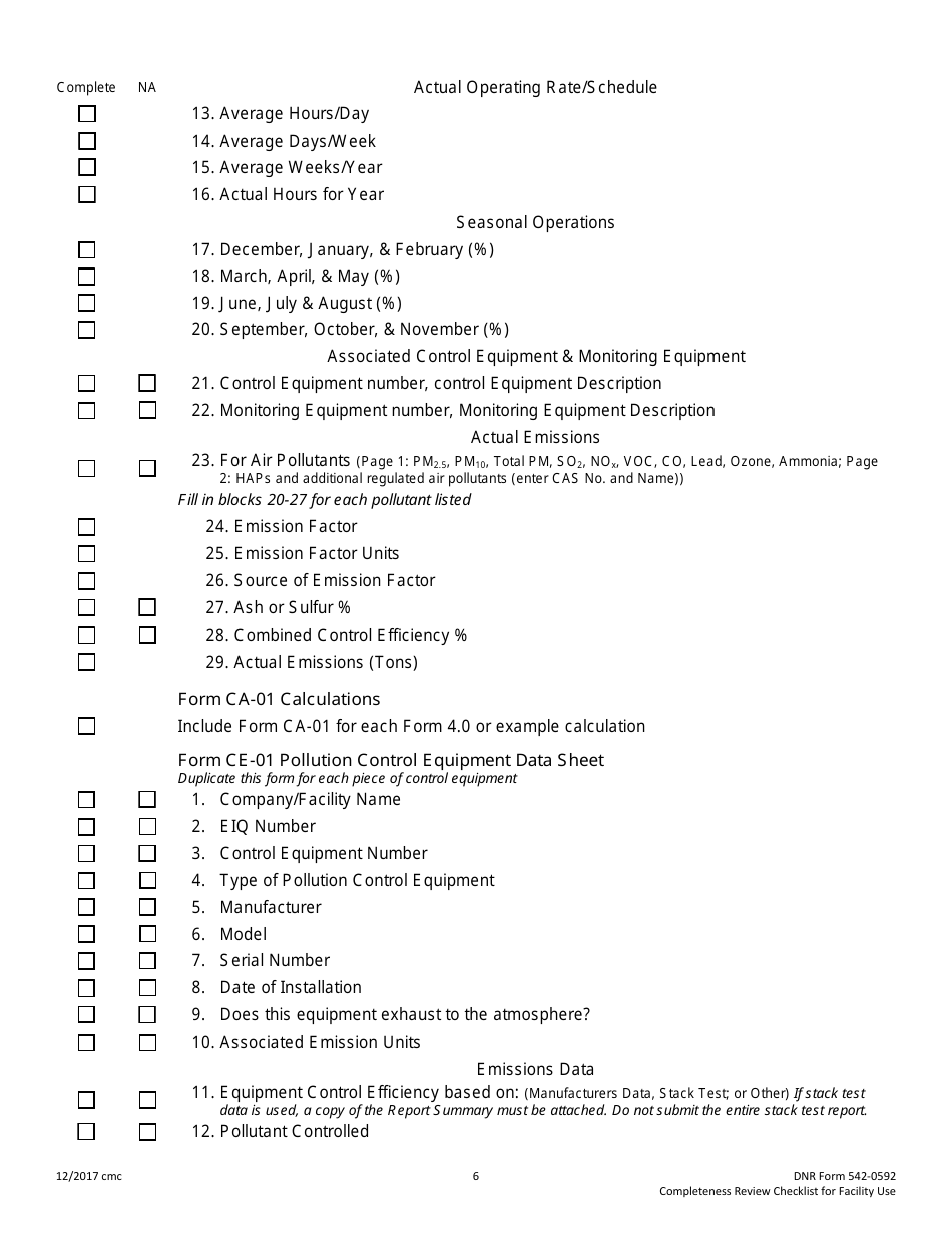 DNR Form 542-0592 Title V Permit Application Completeness Review Checklist - Iowa, Page 6