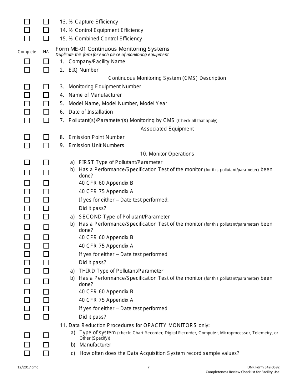 DNR Form 542-0592 Title V Permit Application Completeness Review Checklist - Iowa, Page 7