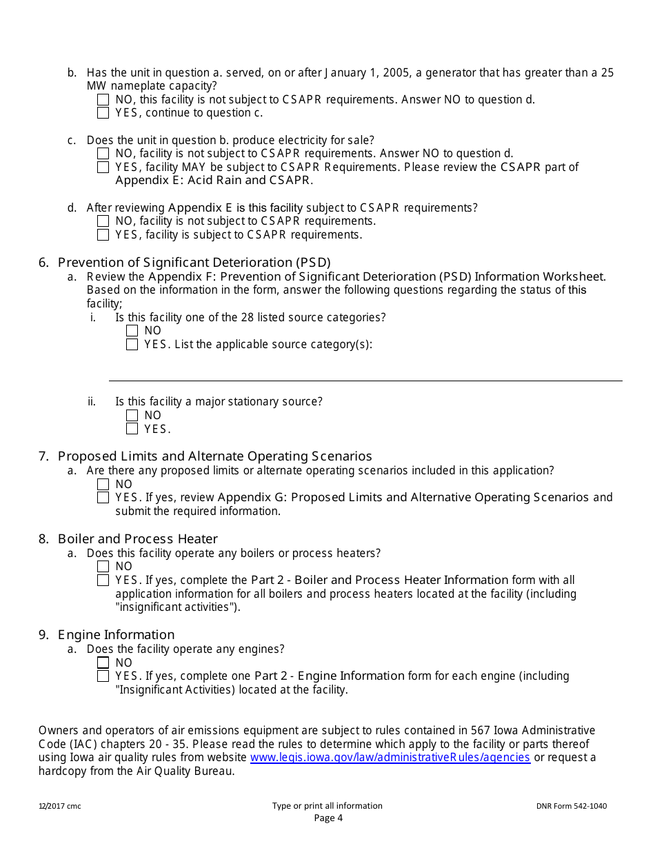DNR Form 542-1040 Part 2 General Facility Requirements - Iowa, Page 4