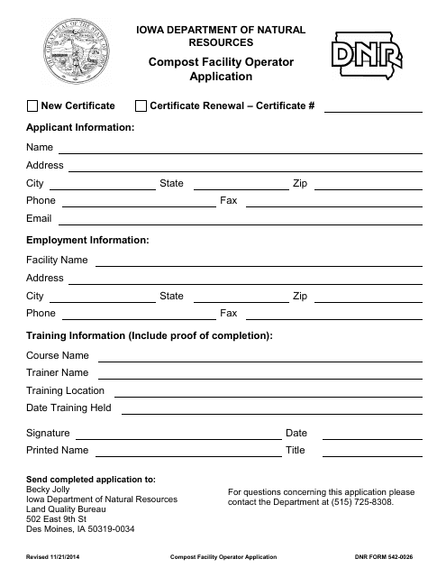 DNR Form 542-0026  Printable Pdf
