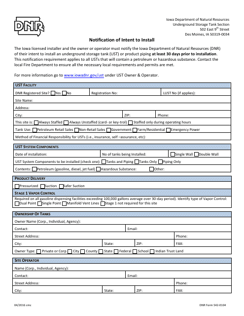 DNR Form 542-0104  Printable Pdf