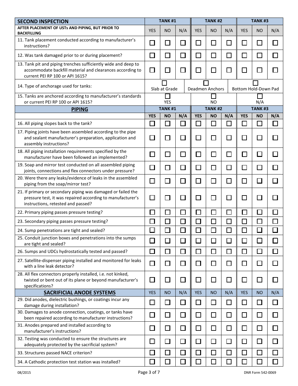 DNR Form 542-0069 Underground Storage Tank Section Installer / Installation Inspector Checklist for Installation, Replacement, Upgrade, Retrofit, Repair - Iowa, Page 3