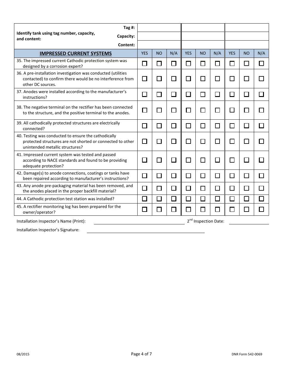 DNR Form 542-0069 Underground Storage Tank Section Installer / Installation Inspector Checklist for Installation, Replacement, Upgrade, Retrofit, Repair - Iowa, Page 4