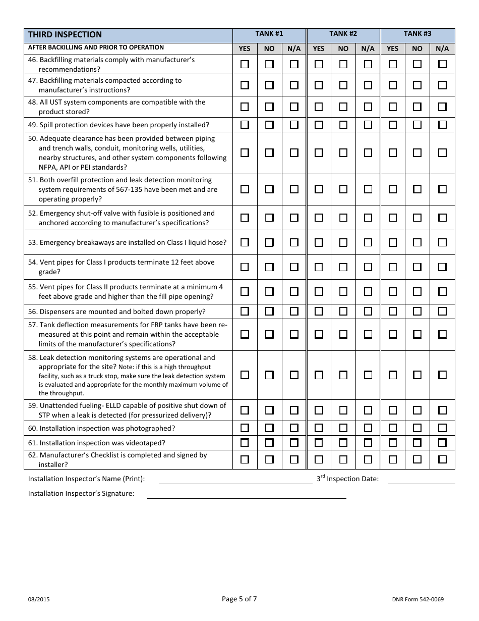 DNR Form 542-0069 Underground Storage Tank Section Installer / Installation Inspector Checklist for Installation, Replacement, Upgrade, Retrofit, Repair - Iowa, Page 5