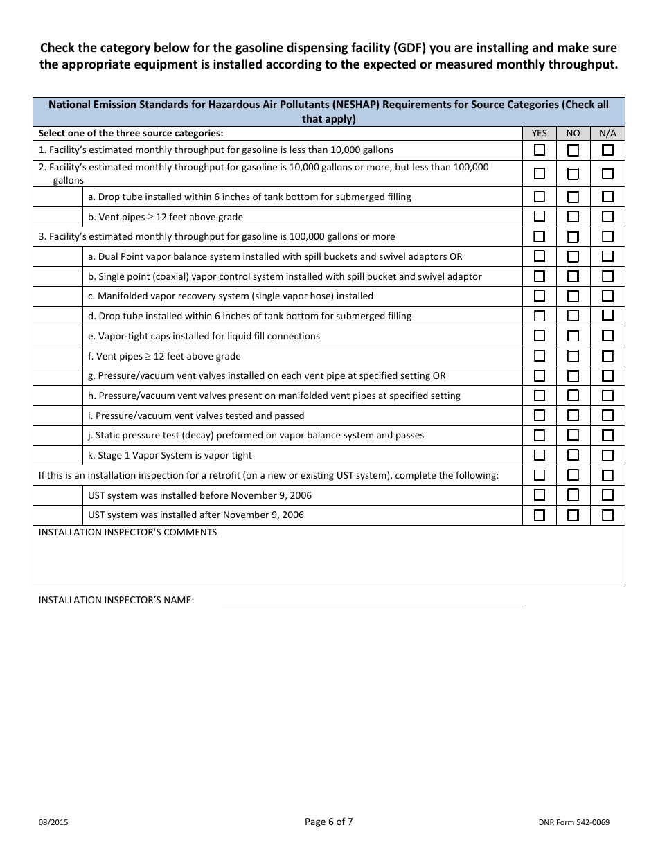 DNR Form 542-0069 Underground Storage Tank Section Installer / Installation Inspector Checklist for Installation, Replacement, Upgrade, Retrofit, Repair - Iowa, Page 6