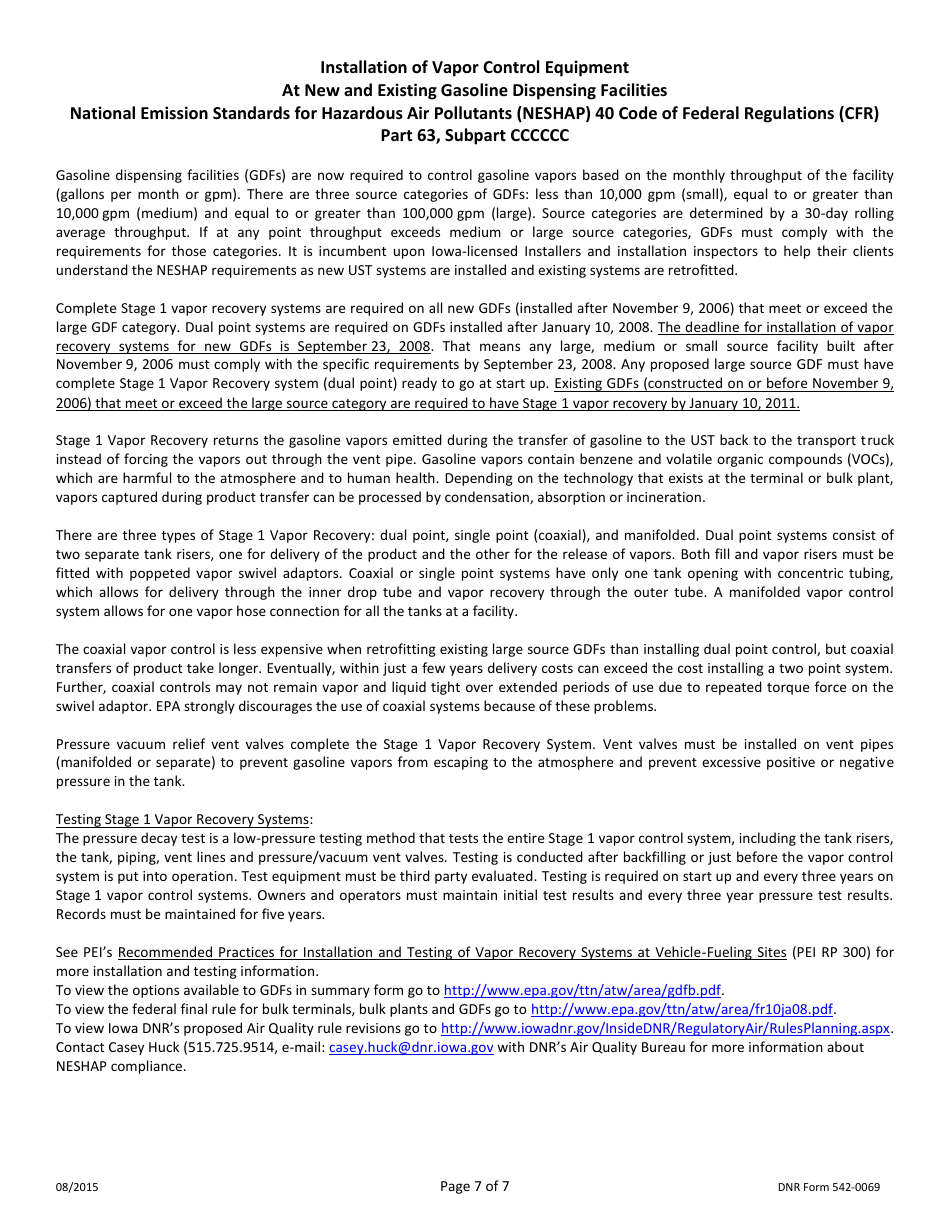 DNR Form 542-0069 Underground Storage Tank Section Installer / Installation Inspector Checklist for Installation, Replacement, Upgrade, Retrofit, Repair - Iowa, Page 7