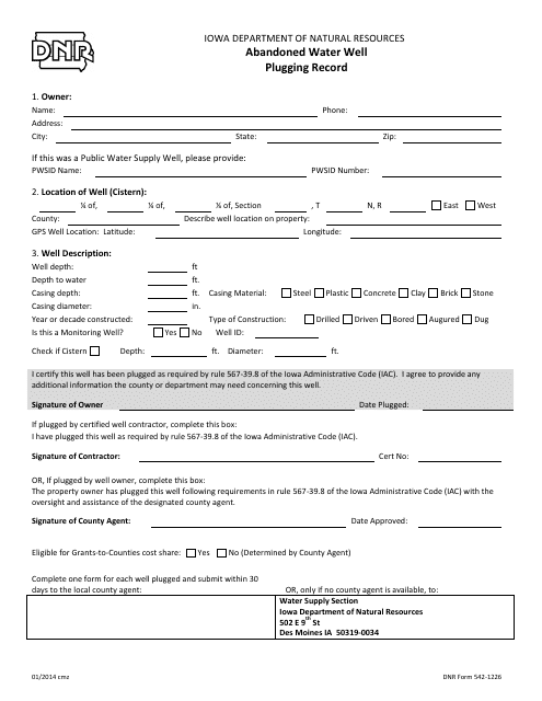 DNR Form 542-1226  Printable Pdf