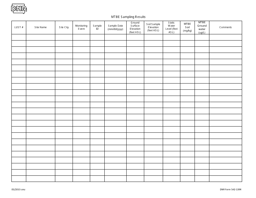 DNR Form 542-1394  Printable Pdf